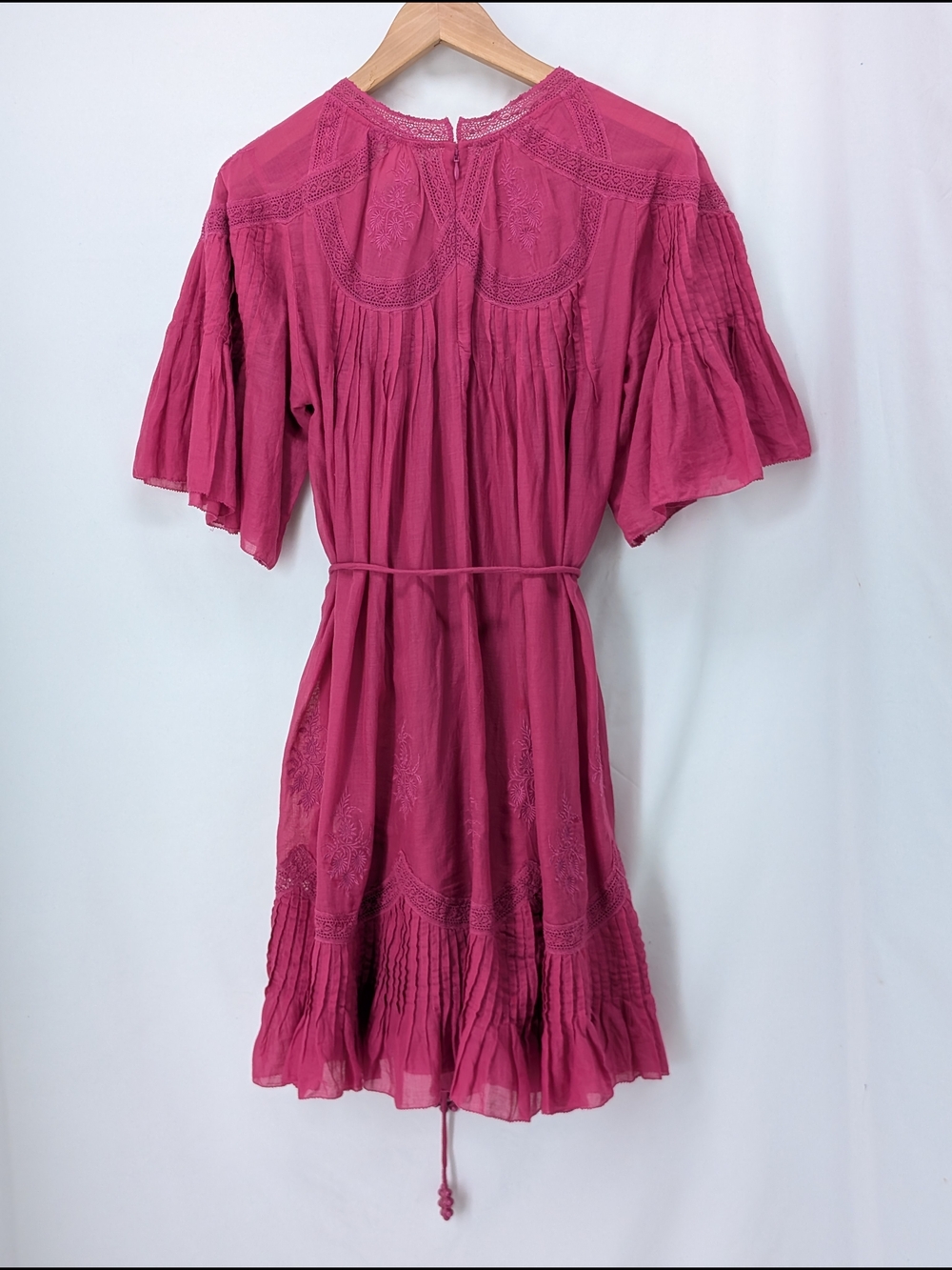 Farm Rio Pink Boho Embroidered Dress with Tie Waist M - Picture 5 of 8